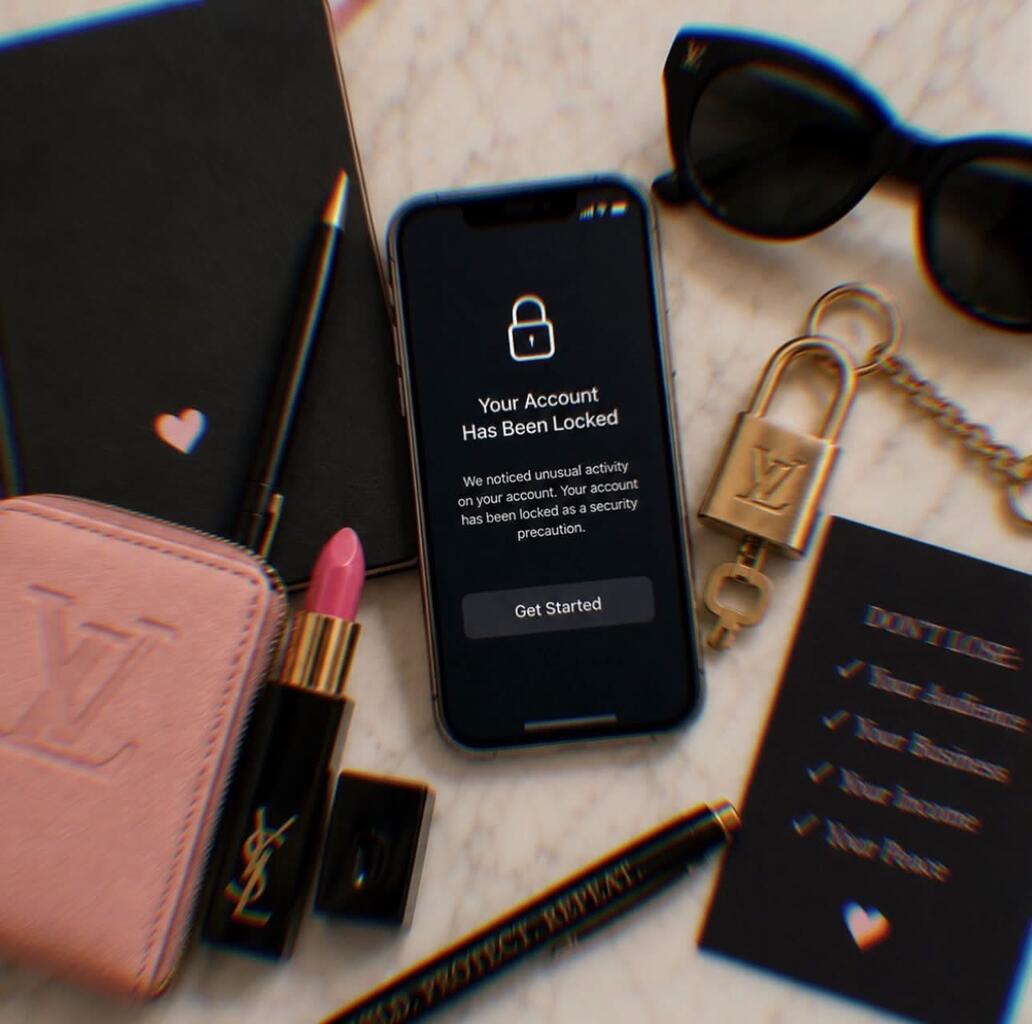 Phone with a lock screen next to sunglasses